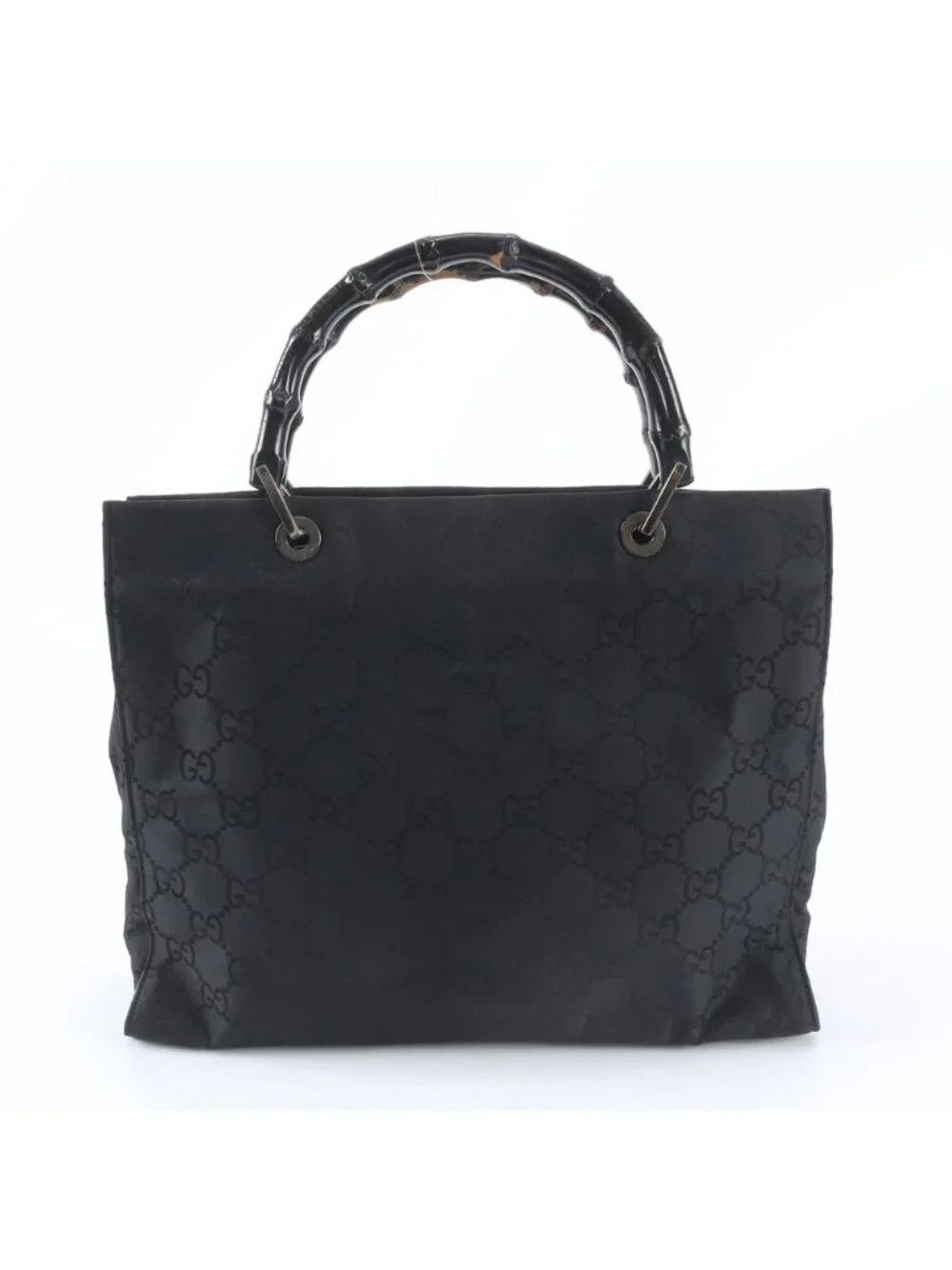 Gucci Bamboo GG Nylon 002 Handbag Tote Leather Black